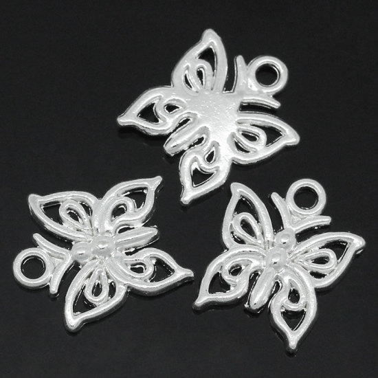 Picture of Charm Pendants Butterfly Silver Plated Hollow 15x13mm,100PCs