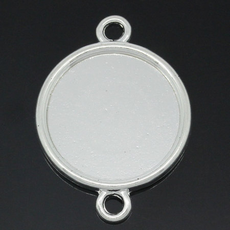 Connecteur de Bijoux en Alliage de Zinc Rond Argenté (Convenable à Cabochon 20mm Dia.) 32mm x 24mm, 20 PCs