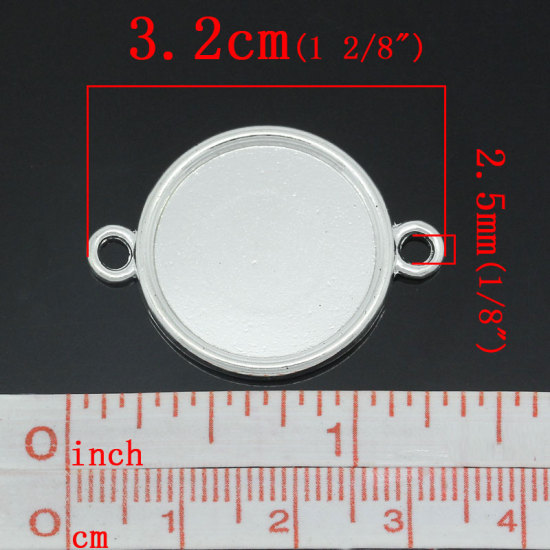 Picture of Zinc Based Alloy Cabochon Settings Connectors Round Silver Plated (Fits 20mm Dia.) 32mm(1 2/8") x 24mm(1"), 20 PCs