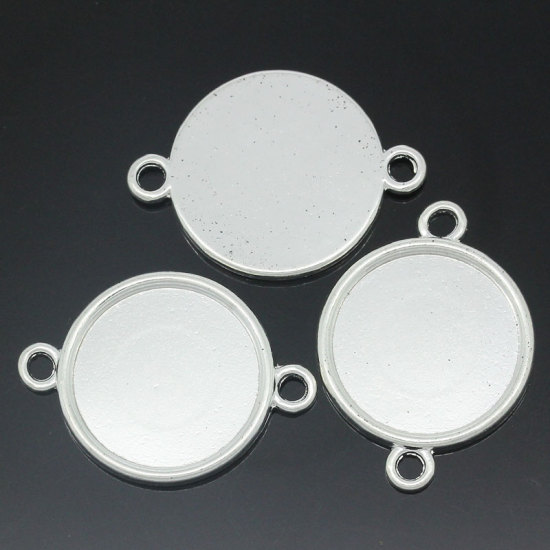 亜鉛合金 ミール皿 コネクター セッティング 台座 円形 銀メッキ 適応サイズ: 20mm 32mm x 24mm、 20 個 の画像