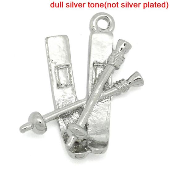 Bild von Zinklegierung Anhänger Ski Set Silberfarbe 23.0mm x 18.0mm, 20 Stück 