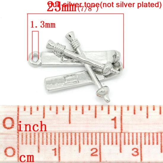 Bild von Zinklegierung Anhänger Ski Set Silberfarbe 23.0mm x 18.0mm, 20 Stück 
