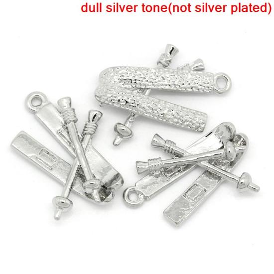 Bild von Zinklegierung Anhänger Ski Set Silberfarbe 23.0mm x 18.0mm, 20 Stück 