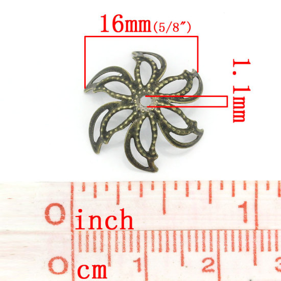 Picture of Iron Based Alloy Filigree Beads Caps Flower Antique Bronze (Fits 20mm Beads) 16mm x 17mm, 300 PCs