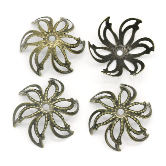 Picture of Iron Based Alloy Filigree Beads Caps Flower Antique Bronze (Fits 20mm Beads) 16mm x 17mm, 300 PCs