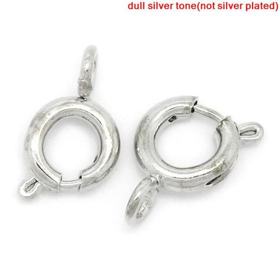 Picture of Brass Bolt Spring Ring Clasps Round Silver Tone 7mm( 2/8") x 9mm( 3/8"), 100 PCs                                                                                                                                                                              