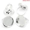 Picture of Brass Adjustable Cabochon Settings Rings Round Antique Silver Color (Fits 25mm Dia) 19.5mm( 6/8")(US Size 9.5), 10 PCs                                                                                                                                        