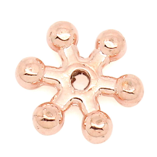 Bild von Zinklegierung Zwischenperlen Spacer Perlen Schneeflocke Muster Rosegold 8mm x 7mm, Loch: 1mm, 300 Stücke