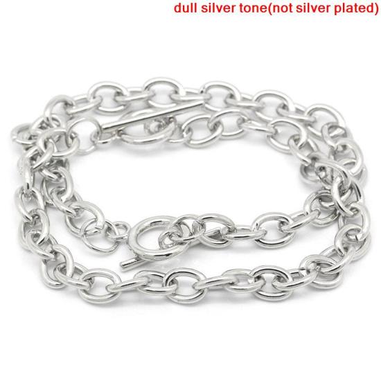 Picture of Chain Bracelets Toggle Clasp Silver Tone 20cm long(7 7/8"),5PCs,Link Chains Size:9mmx7mm( 3/8"x 2/8")