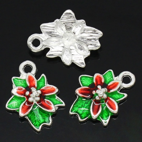 Imagen de Colgantes Aleación del Metal Del Zinc de Flor Argentado Rhinestone 18.0mm x 14.0mm, 10 Unidades 