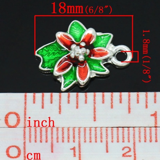 Imagen de Colgantes Aleación del Metal Del Zinc de Flor Argentado Rhinestone 18.0mm x 14.0mm, 10 Unidades 