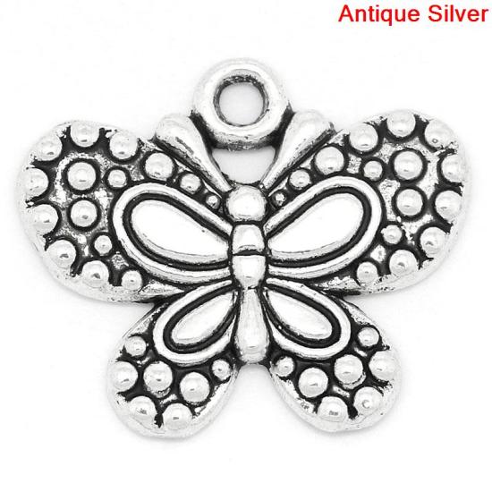 Immagine di Lega di Zinco Charm Ciondoli Farfalla Argento Antico Nulla Disegno 24.0mm x 20.0mm, 30 Pz