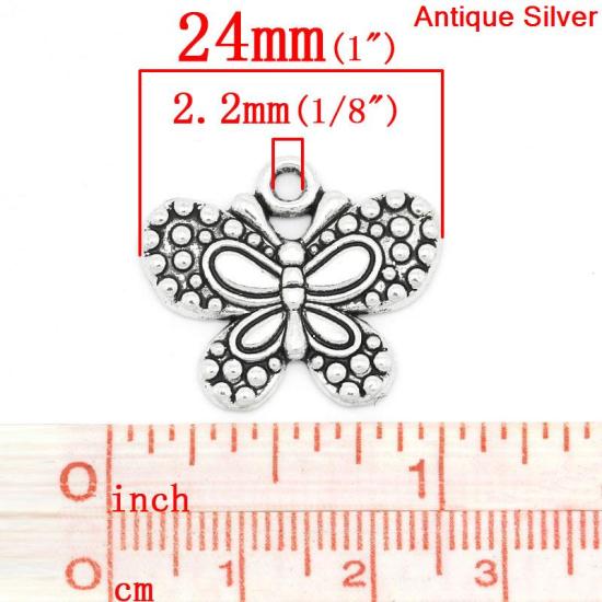 Immagine di Lega di Zinco Charm Ciondoli Farfalla Argento Antico Nulla Disegno 24.0mm x 20.0mm, 30 Pz