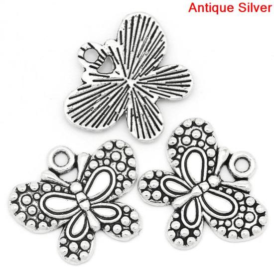 Immagine di Lega di Zinco Charm Ciondoli Farfalla Argento Antico Nulla Disegno 24.0mm x 20.0mm, 30 Pz