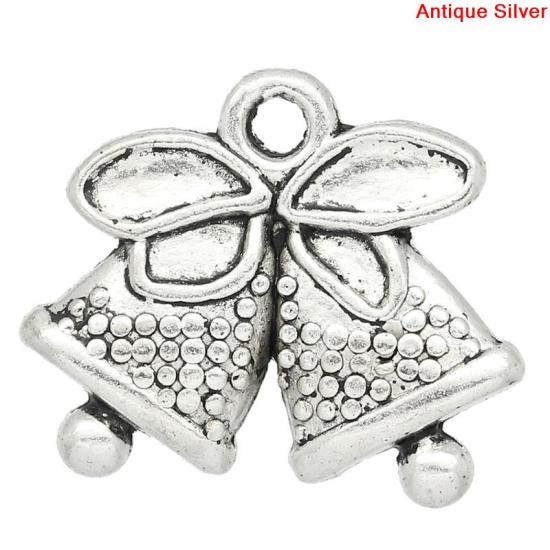 Picture of Charm Pendants Christmas Jingle Bell Antique Silver Color 14x17mm,50PCs
