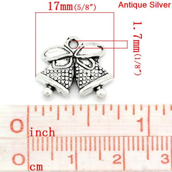 Picture of Charm Pendants Christmas Jingle Bell Antique Silver Color 14x17mm,50PCs