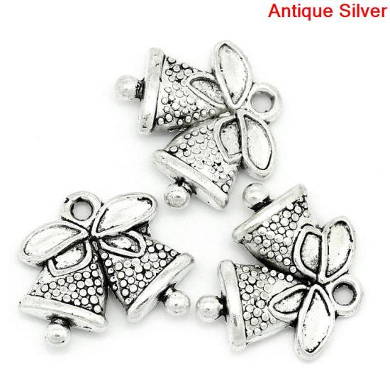 Picture of Charm Pendants Christmas Jingle Bell Antique Silver Color 14x17mm,50PCs