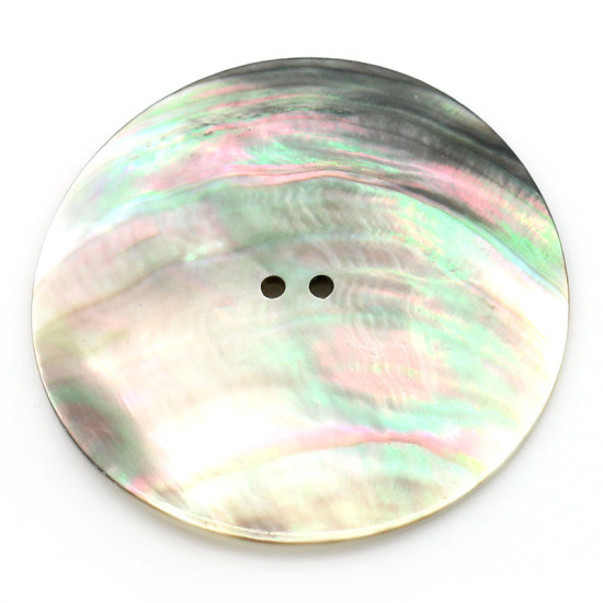 Изображение Пуговица из Раковины Круглые Смешанный AB Цвет С двумя отверстиями 5см диаметр, 4 ШТ