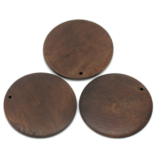 Picture of Natural Wood Charm Pendants Round Disc Coffee 5.9cm Dia,20PCs