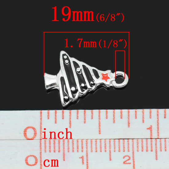 Bild von Zinklegierung Weihnachten Anhänger Baum Versilbert 19.0mm x 13.0mm, 10 Stücke 