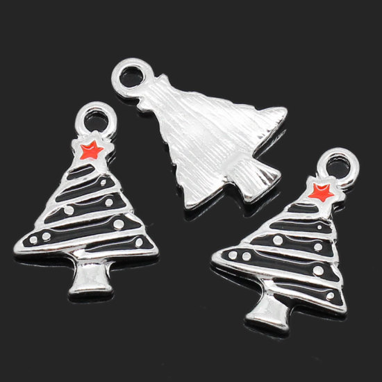 Bild von Zinklegierung Weihnachten Anhänger Baum Versilbert 19.0mm x 13.0mm, 10 Stücke 