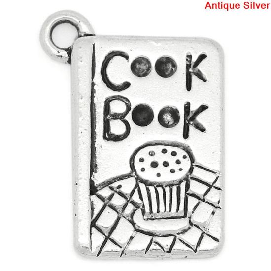 Picture of Charm Pendants Book Antique Silver Color "Cook Book" Carved 20x14mm,30PCs