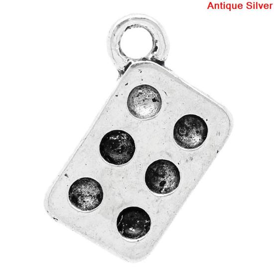 Immagine di Lega di Zinco Charm Ciondoli Rettangolo Argento Antico ss10 Strass Polka Dot Disegno 15.0mm x 10.0mm, 50 Pz