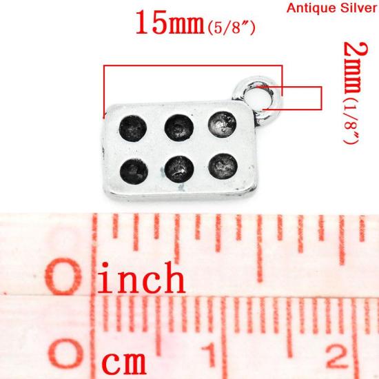 Immagine di Lega di Zinco Charm Ciondoli Rettangolo Argento Antico ss10 Strass Polka Dot Disegno 15.0mm x 10.0mm, 50 Pz