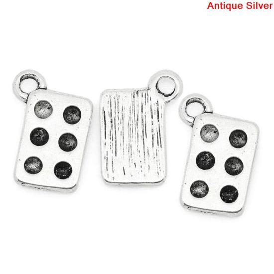 Immagine di Lega di Zinco Charm Ciondoli Rettangolo Argento Antico ss10 Strass Polka Dot Disegno 15.0mm x 10.0mm, 50 Pz