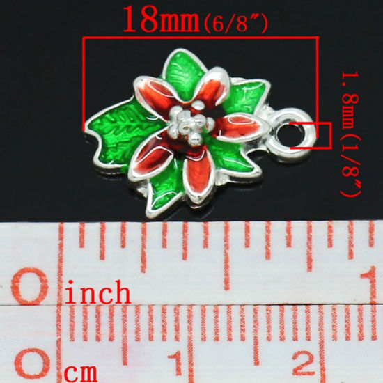 Imagen de Colgantes Aleación del Metal Del Zinc de Flor Argentado Rhinestone 18.0mm x 14.0mm, 10 Unidades 