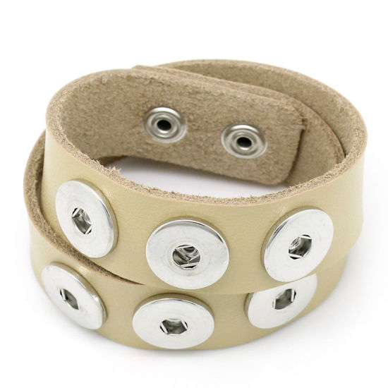 Picture of Real Leather Buckle Snap Button Wristbands /Watch Bands Bracelets Double Layer Khaki Fit 18mm/20mm Snap Buttons 47.5cm long, Hole Size: 6mm( 2/8"), 1 Piece