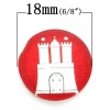 Picture of 18mm Glass Snap Buttons Round Aluminum Tone White & Red Castle Pattern Fit Snap Button Bracelets, Knob Size: 5.5mm( 2/8"), 12 PCs
