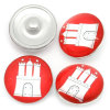 Picture of 18mm Glass Snap Buttons Round Aluminum Tone White & Red Castle Pattern Fit Snap Button Bracelets, Knob Size: 5.5mm( 2/8"), 12 PCs