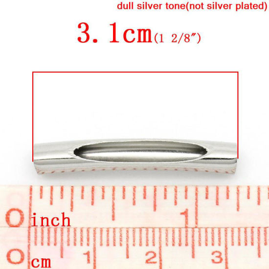 Picture of Brass Spacer Beads Tube Silver Tone Hollow 3.1cm x 0.5cm(1 2/8"x 2/8"),Hole:Approx 4mm,50PCs                                                                                                                                                                  