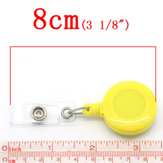 Picture of Plastic Buckle Security Card Badge Holder Reels Yellow 8cm(3 1/8"),5PCs