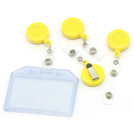 Picture of Plastic Buckle Security Card Badge Holder Reels Yellow 8cm(3 1/8"),5PCs