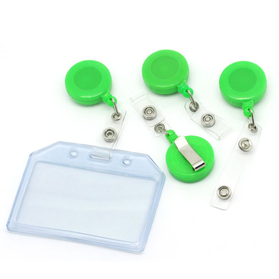 Picture of Plastic Buckle Security ID Card Badge Holder Reels Green 8cm(3 1/8"),5PCs