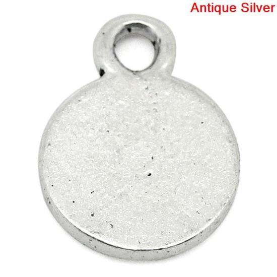 Picture of Zinc Metal Alloy Charm Pendants Round Disc Antique Silver Color 10mm( 3/8") x 8mm( 3/8"), 100 PCs