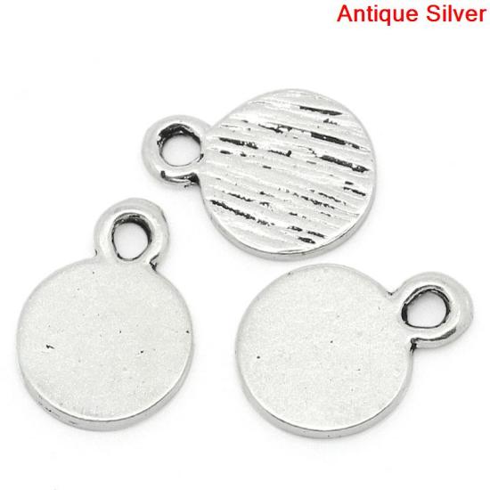 Picture of Zinc Metal Alloy Charm Pendants Round Disc Antique Silver Color 10mm( 3/8") x 8mm( 3/8"), 100 PCs