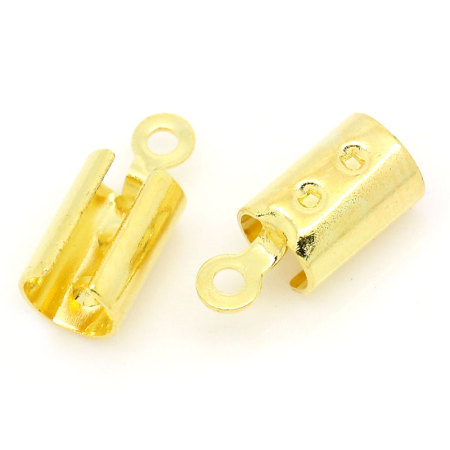 Picture of Brass Necklace/ Cord Crimp End Caps W/Loop Gold Plated (Fits 4mm Cord) 12mm x 5mm( 4/8"x 2/8"),100PCs