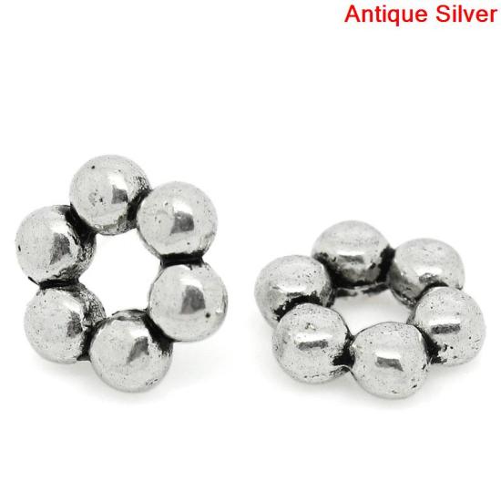 Image de Perles en Alliage de Zinc Forme Fleur Argent Antique 8.0mm x 9.0mm, Tailles de Trous: 3.0mm, 100 Pièces