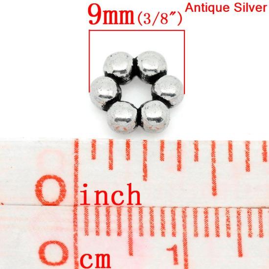 Image de Perles en Alliage de Zinc Forme Fleur Argent Antique 8.0mm x 9.0mm, Tailles de Trous: 3.0mm, 100 Pièces