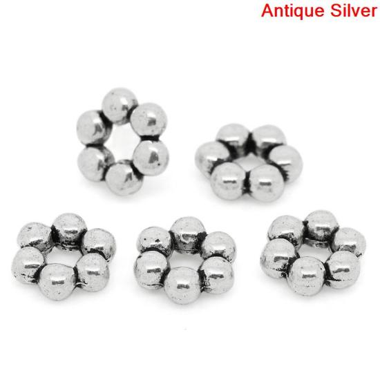 Image de Perles en Alliage de Zinc Forme Fleur Argent Antique 8.0mm x 9.0mm, Tailles de Trous: 3.0mm, 100 Pièces