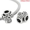 Picture of Zinc Metal Alloy European Style Large Hole Charm Beads Cross Antique Silver Color Inlaid Diamonds About 12mm x 10mm, Hole: Approx 4.5mm, 50 PCs