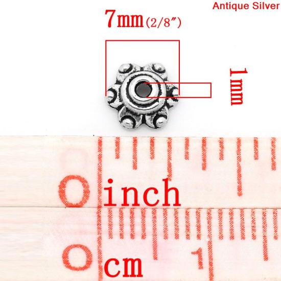 Image de Coupelles en Alliage de Zinc Forme Fleur Argent vieilli 6mm x 7mm, à Perles de Diamètre: 14mm, 300 Pièces