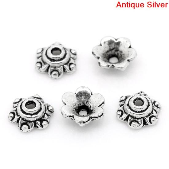 Image de Coupelles en Alliage de Zinc Forme Fleur Argent vieilli 6mm x 7mm, à Perles de Diamètre: 14mm, 300 Pièces