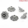 Picture of Zinc Based Alloy Filigree Beads Caps Flower Antique Silver Color (Fits 24mm Beads) 18mm x 18mm, 50 PCs