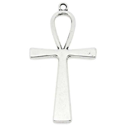Zinc Based Alloy Easter Pendants Ankh Egypt Cross Antique Silver Color 5.6cm x 2.9cm(2 2/8"x1 1/8"), 10 PCs