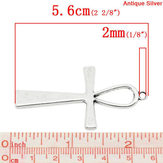 Image de Pendentifs en Alliage de Zinc Signe de vie Argent Vieilli 56mm x 29mm, 10 Pcs