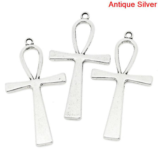 Image de Pendentifs en Alliage de Zinc Signe de vie Argent Vieilli 56mm x 29mm, 10 Pcs